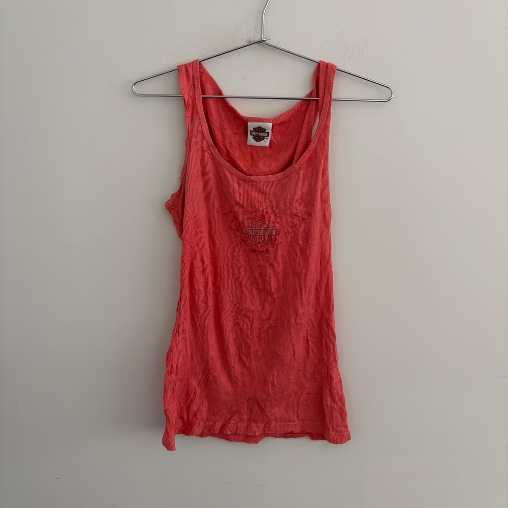 Harley Davidson Long Branch NJ Ribbed Tank Top Orange Large
